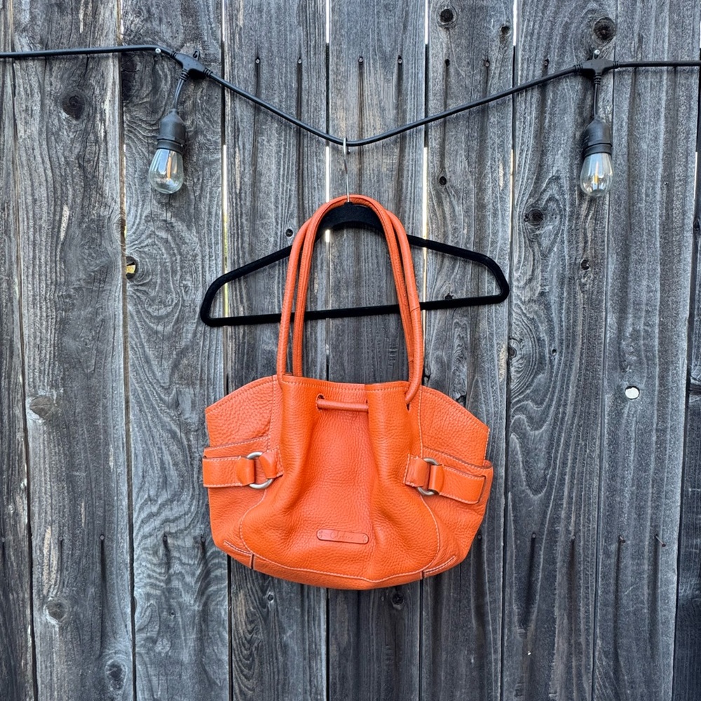 Cole Haan Orange Pebbled Leather Handbag Purse with size pockets; large interior